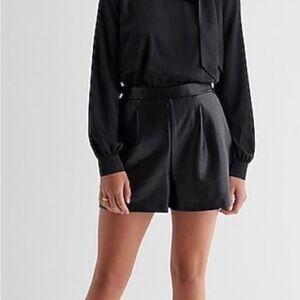 Express Black Long sleeve Faux Leather Elegant Romper